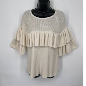 Vineyard Vines Women's Ribbed Cotton Silk Ruffle Sweater Size XS Cream